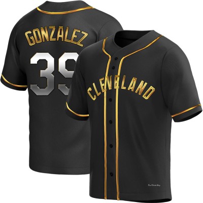 Men's Oscar Gonzalez Cleveland Guardians Replica Black Golden Alternate Jersey