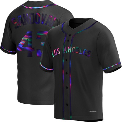 Men's Patrick Sandoval Los Angeles Angels Replica Black Holographic Alternate Jersey