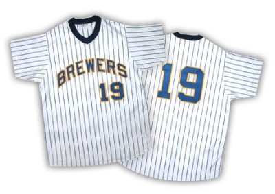 Men's Robin Yount Milwaukee Brewers Authentic White/Blue Strip Throwback Jersey