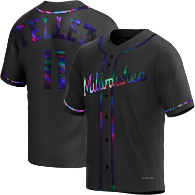 Men's Rowdy Tellez Milwaukee Brewers Replica Black Holographic Alternate Jersey