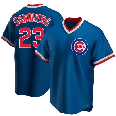 Men's Ryne Sandberg Chicago Cubs Replica Royal Road Cooperstown Collection Jersey