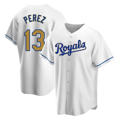 Men's Salvador Perez Kansas City Royals Replica Gold White Home Jersey