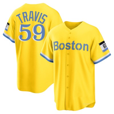 Men's Sam Travis Boston Red Sox Replica Gold/Light Blue 2021 City Connect Player Jersey