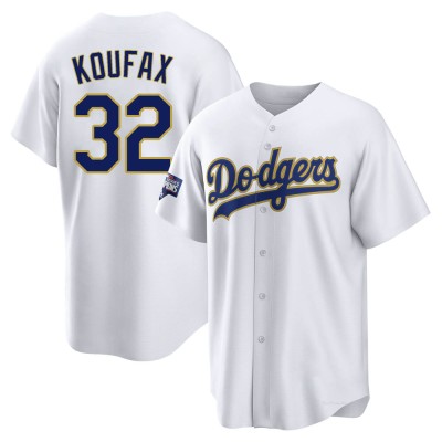 Men's Sandy Koufax Los Angeles Dodgers Replica White/Gold 2021 Gold Program Player Jersey