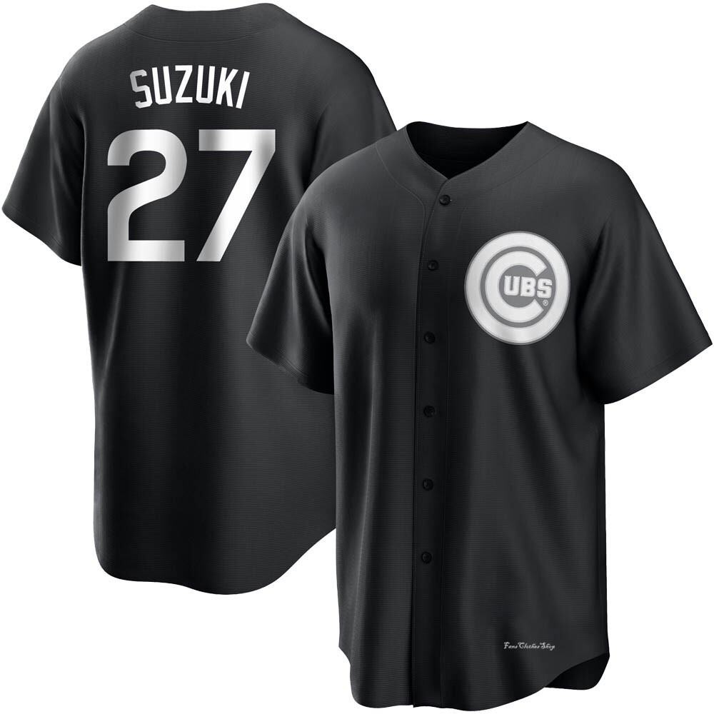 Men's Seiya Suzuki Chicago Cubs Replica Black/White Jersey Fans