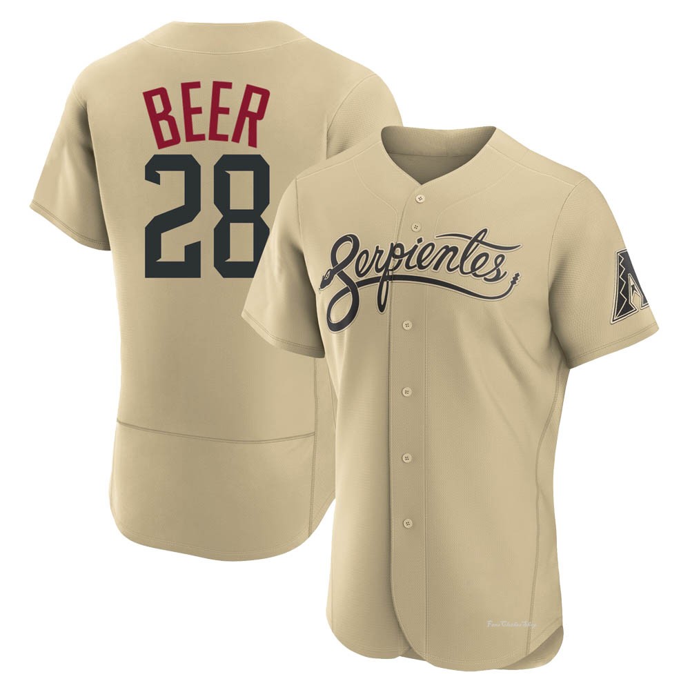 MLB Diamondbacks 28 Seth Beer Serpientes Gold 2021 City Connect Cool Base  Men Jersey