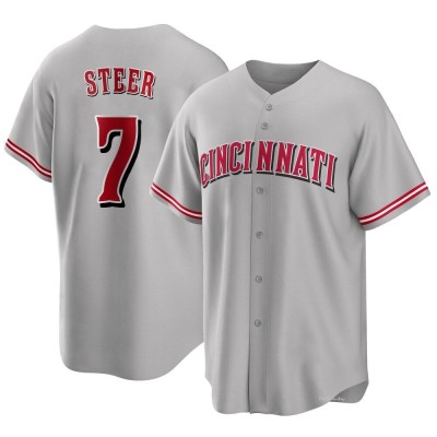 Men's Spencer Steer Cincinnati Reds Replica Gray Road Jersey