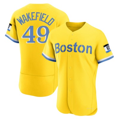 Men's Tim Wakefield Boston Red Sox Authentic Gold/Light Blue 2021 City Connect Jersey