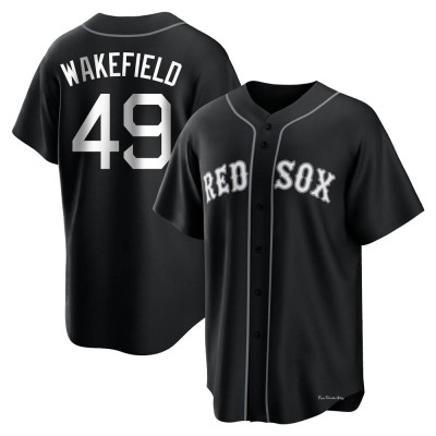 Men's Tim Wakefield Boston Red Sox Replica Black/White Jersey