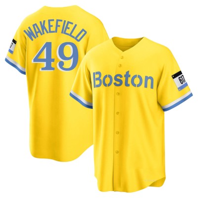 Men's Tim Wakefield Boston Red Sox Replica Gold/Light Blue 2021 City Connect Player Jersey