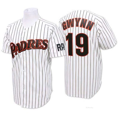 Men's Tony Gwynn San Diego Padres Authentic White/Blue Strip Throwback Jersey