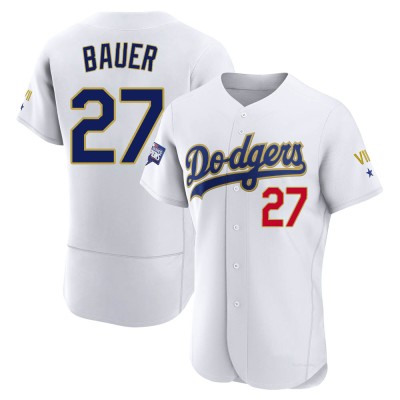 Men's Trevor Bauer Los Angeles Dodgers Authentic White/Gold 2021 Gold Program Player Jersey