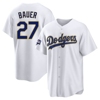 Men's Trevor Bauer Los Angeles Dodgers Replica White/Gold 2021 Gold Program Player Jersey