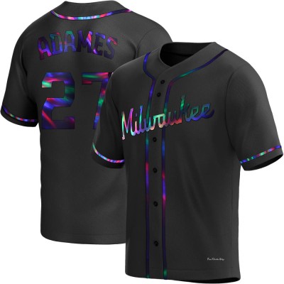 Men's Willy Adames Milwaukee Brewers Replica Black Holographic Alternate Jersey