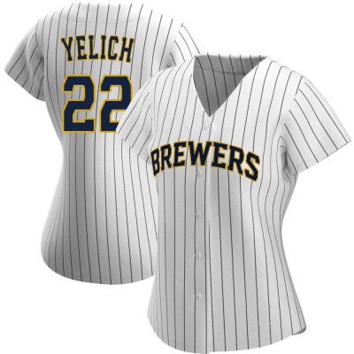 Women's Christian Yelich Milwaukee Brewers Authentic White/Navy Alternate Jersey