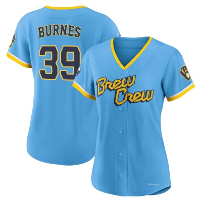 Women's Corbin Burnes Milwaukee Brewers Authentic Blue Powder 2022 City Connect Jersey