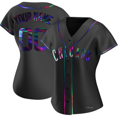 Women's Custom Chicago Cubs Replica Black Holographic Alternate Jersey