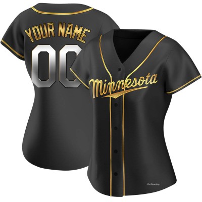 Women's Custom Minnesota Twins Replica Black Golden Alternate Jersey