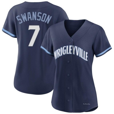 Women's Dansby Swanson Chicago Cubs Authentic Navy 2021 City Connect Jersey