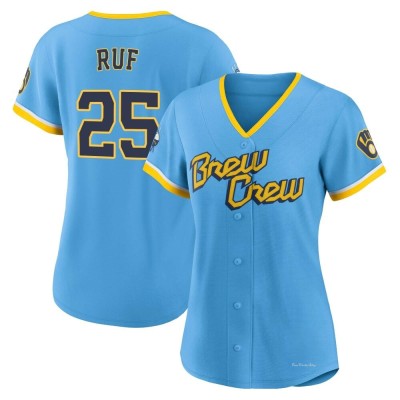 Women's Darin Ruf Milwaukee Brewers Authentic Blue Powder 2022 City Connect Jersey