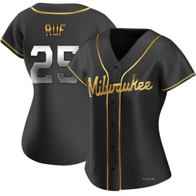 Women's Darin Ruf Milwaukee Brewers Replica Black Golden Alternate Jersey