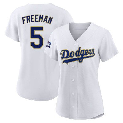 Women's Freddie Freeman Los Angeles Dodgers Authentic White/Gold 2021 Gold Program Player Jersey