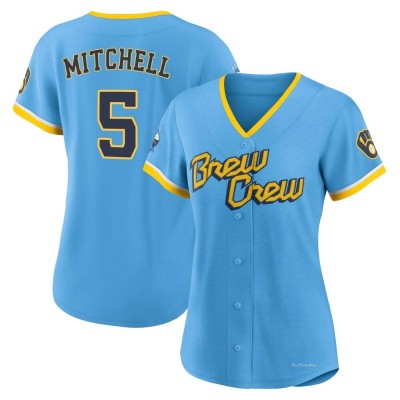 Women's Garrett Mitchell Milwaukee Brewers Authentic Blue Powder 2022 City Connect Jersey