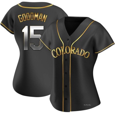 Women's Hunter Goodman Colorado Rockies Replica Black Golden Alternate Jersey