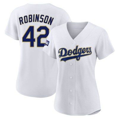 Women's Jackie Robinson Los Angeles Dodgers Authentic White/Gold 2021 Gold Program Player Jersey