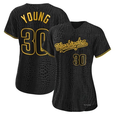 Women's Jacob Young Washington Nationals Authentic Black Snake Skin City Jersey