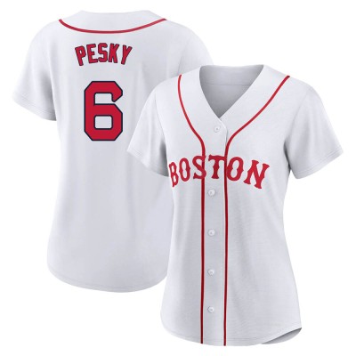 Women's Johnny Pesky Boston Red Sox Authentic White 2021 Patriots' Day Jersey