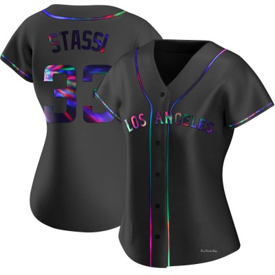 Women's Max Stassi Los Angeles Angels Replica Black Holographic Alternate Jersey