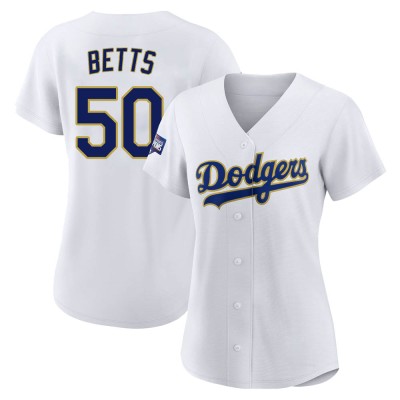 Women's Mookie Betts Los Angeles Dodgers Authentic White/Gold 2021 Gold Program Player Jersey