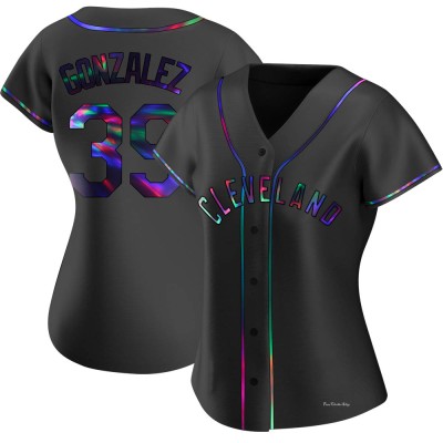 Women's Oscar Gonzalez Cleveland Guardians Replica Black Holographic Alternate Jersey