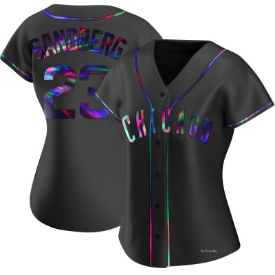 Women's Ryne Sandberg Chicago Cubs Replica Black Holographic Alternate Jersey