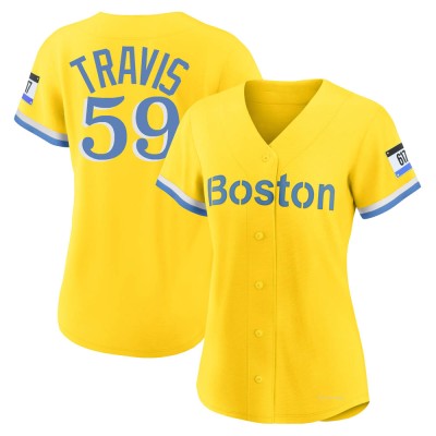 Women's Sam Travis Boston Red Sox Authentic Gold/Light Blue 2021 City Connect Player Jersey