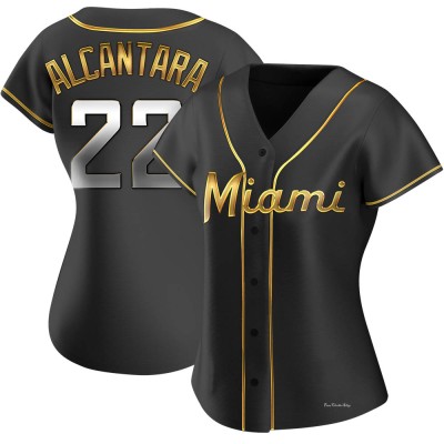 Women's Sandy Alcantara Miami Marlins Replica Black Golden Alternate Jersey