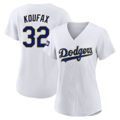 Women's Sandy Koufax Los Angeles Dodgers Authentic White/Gold 2021 Gold Program Player Jersey