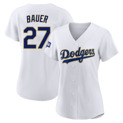 Women's Trevor Bauer Los Angeles Dodgers Authentic White/Gold 2021 Gold Program Player Jersey