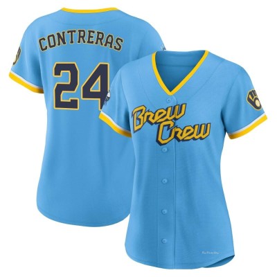 Women's William Contreras Milwaukee Brewers Authentic Blue Powder 2022 City Connect Jersey