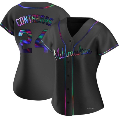 Women's William Contreras Milwaukee Brewers Replica Black Holographic Alternate Jersey