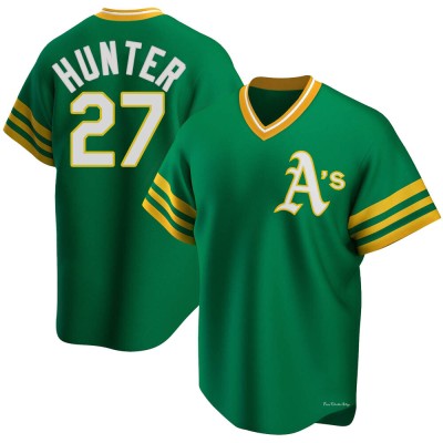 Youth Catfish Hunter Oakland Athletics Replica Green R Kelly Road Cooperstown Collection Jersey