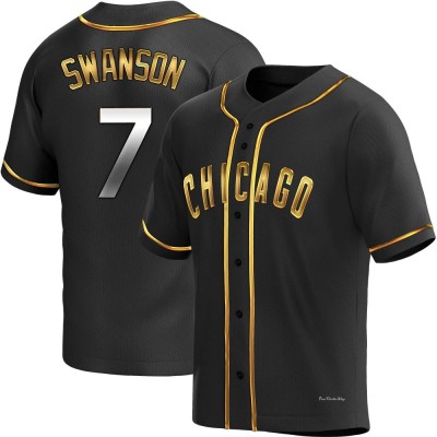 Youth Dansby Swanson Chicago Cubs Replica Black Golden Alternate Jersey