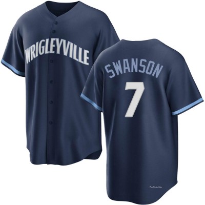 Youth Dansby Swanson Chicago Cubs Replica Navy 2021 City Connect Jersey