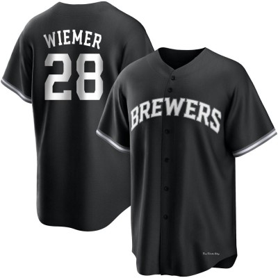 Youth Joey Wiemer Milwaukee Brewers Replica Black/White Jersey