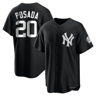 Youth Jorge Posada New York Yankees Replica Black/White Jersey