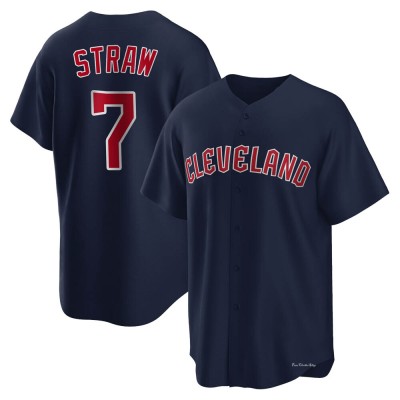 Youth Myles Straw Cleveland Guardians Replica Navy Alternate Jersey